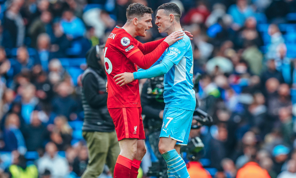 Manchester City draws against Liverpool at Etihad; match ends at 2-2