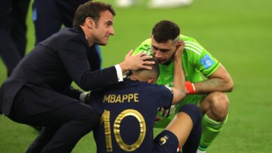 French President Macron Consoles Kylian Mbappe After World Cup Defeat from Argentina